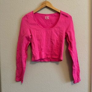 Neon Pink Long Sleeve Ribbed Crop Top